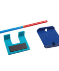 Cabinet Hinge Mounting Clamp With 2mm Precision Alignment for quick and DIY friendly door panel setup, includes blue and red parts.