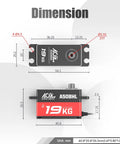 Dimensions of Low Profile Programmable Digital Servo With Beefy Torque And Brushless Full Metal Gear 0.073Sec Speed 25T Metal Horn for 1/10 RC Car Smooth 180 Degree Throw A50BHL.