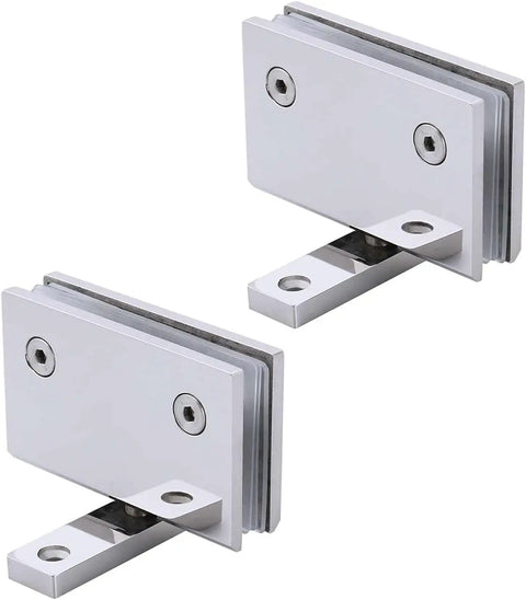 Two Pack Heavy Duty Stainless Steel Glass Shower Hinge With 360 Degree Swivel And Seamless Auto Close For Frameless Bathroom Doors No Sweat Setup Smooth Operation Guaranteed, shown in close-up.