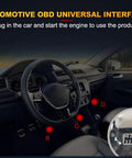 Interior view of a car showing the No Sweat OBD2 Diagnostic Scanner Tool interface plug for engine diagnostics.