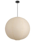 Large Off White Paper Pendant Light 23.6 Inch Japanese Rice Paper Ceiling Lamp With Cord And Canopy hanging from a black ceiling mount.