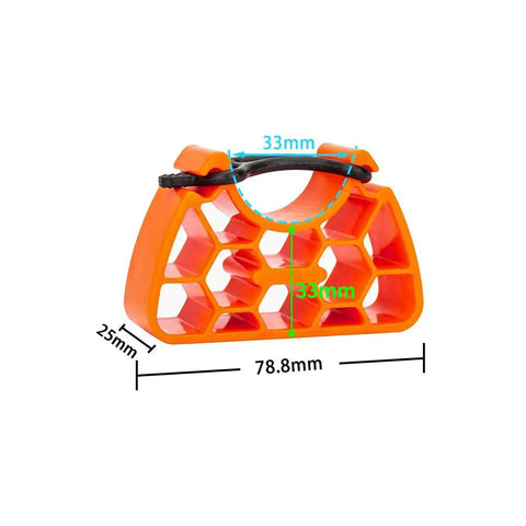 Clip On Bike Handlebar Stand for Inverted Parking and Maintenance, orange, dimensions 78.8mm x 25mm, hexagonal cutouts.
