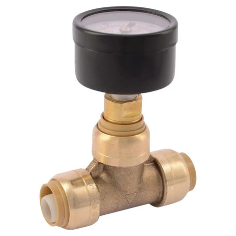 1 X 1 Inch Pressure Gauge Tee With Push To Connect Brass Plumbing Fitting, Easy Install for Checking Water Pressure in PEX Copper CPVC Systems