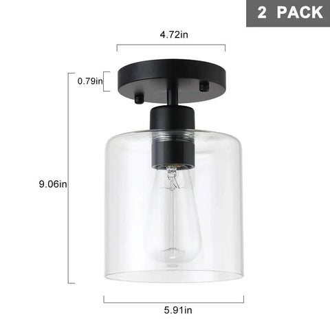 Two Pack Matte Black Semi Flush Ceiling Lights For Hallways And Closets, Modern Rustic Ceiling Fixtures, 6 Inch, Easy Install, E26 Base Compatible, Not Dimmable On Fixture But Works With Dimmer And Dimmable Bulbs