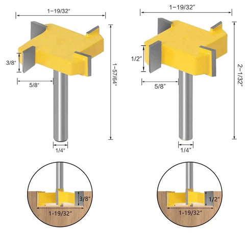 Heavy Duty 1/4 Inch Shank Spoilboard Surfacing Router Bit Set Carbide Tipped For Slab Flattening, Pro Grade Woodworking Bits, 4 Pack