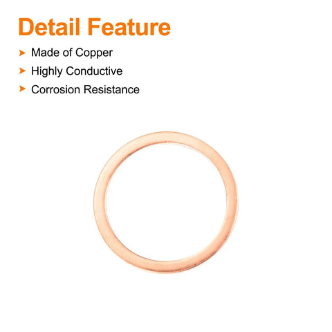 30 Pack Flat Copper Washers Metric 22x30x1.5mm showing a copper ring designed for hydraulic fittings and leak prevention.