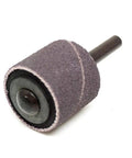 Solid Workhorse One Inch Rubber Expanding Drum Sander With One Quarter Inch Mandrel Rotary Sanding Attachment, close-up view.