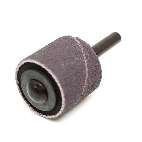 Solid Workhorse One Inch Rubber Expanding Drum Sander With One Quarter Inch Mandrel Rotary Sanding Attachment, close-up view.