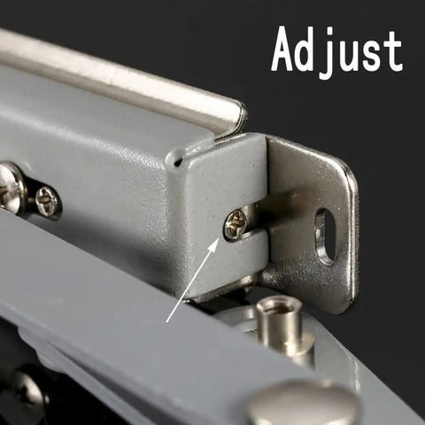 Close-up view of adjustable screw on Vertical Upflip Cabinet Door Support With Lift Up Mechanism Heavy Duty Swing Lifting Stay Strut Pneumatic AutoAssist Hinge For Smooth Hands Free Cabinet Door Opening And Secure Hold.