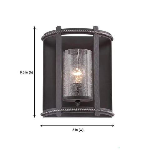Palencia 1 Light Wall Sconce In Artisan Pardo Wash With Clear Seedy Shade Steel Construction UL Listed front view