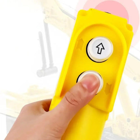 Crane Hoist Control Push Button Switch With 30UF Capacitor, 220V-380V Dual Voltage, IP55 Weather Resistant Pro-Grade ABS Pendant, Ergonomic Up Down Operation For Smooth, Safe Electric Hoist Lifting And Precise Traction. Yellow ABS pendant with up button pressed