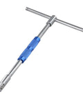 Pro Grade Half Inch Drive T Handle Socket Wrench with blue grip, 10.2 inch carbon steel shaft, sturdy for stubborn bolts.