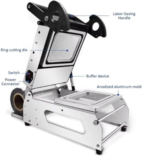 Restaurant Ready Desktop Vacuum Sealer And 600 Watt Heat Packaging Machine For Food Tray Preservation With Tight Seal Action And Dead Fresh Results For Daily Takeaway Boxes showcasing anodized aluminum mold and components.
