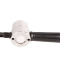 Double Headed Sheet Metal Nibbler With Drill Attachment for precise metal cutting, black handle, silver cutter head, side view.