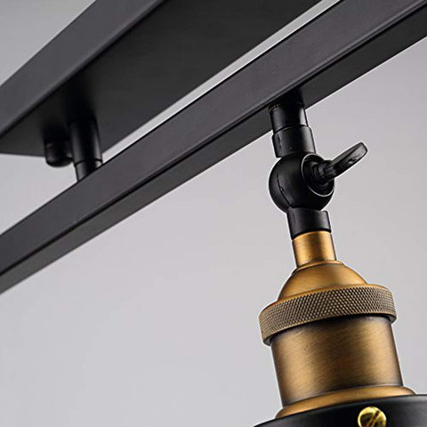 Industrial Vintage 3 Light Semi Flush Ceiling Mount Fixture For Home Kitchen Living Room Dining Room Dope Retro Metal Chandelier With E26 Base UL Listed 3 Bulbs Not Included 40W Max Per Bulb close-up of socket and rod connection.