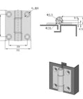 Technical drawing of Zinc Alloy Position Control Hinge 65x55mm Size With Adjustable Torque 0-2.5 Nm, Black Finish, 1 Pc