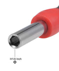 Close-up of Straight Up Durable Quarter Inch Hex Shank Screwdriver Handle showing 1/4 inch hex opening and colorful grip.