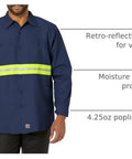 Men Heavy Duty High Visibility Work Shirt With Moisture Wicking Fabric And Bold Reflective Safety Strips Built Tough As Nails For The Daily Grind And All Day Comfort In Navy Yellow Green 3x Large featuring retro-reflective trim.