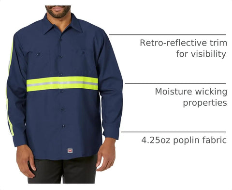 Men Heavy Duty High Visibility Work Shirt With Moisture Wicking Fabric And Bold Reflective Safety Strips Built Tough As Nails For The Daily Grind And All Day Comfort In Navy Yellow Green 3x Large featuring retro-reflective trim.