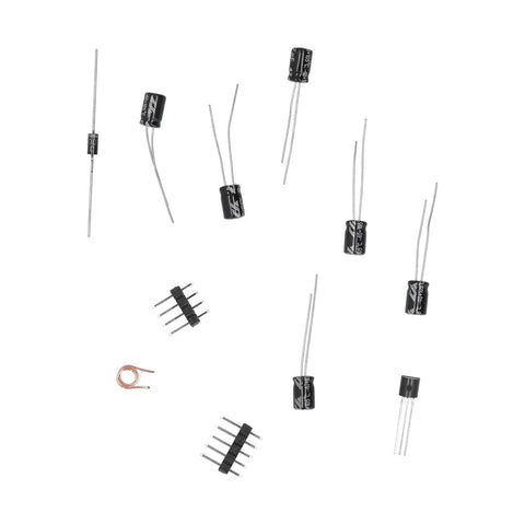 Automatic Tuner Kit 1.8 To 50 MHz HF Portable Tuner With OLED Display components including capacitors and coils arranged on white background