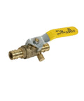 Half Inch Pex A Ball Valve With Drain For Expansion F1960 Systems, brass valve with yellow handle, side view, 400 PSI, hydronic heating