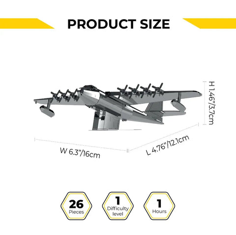 Spruce Goose Static 3D Metal Model Kit Hughes H-4 Hercules Replica 26-Piece DIY Metal Model with dimensions shown
