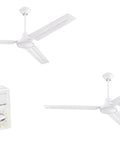 Two Pack Heavy Duty 56 Inch Three Blade Indoor Ceiling Fans For Garage And Shop Industrial Grade White Finish With Wall Control