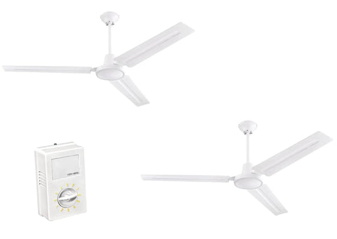 Two Pack Heavy Duty 56 Inch Three Blade Indoor Ceiling Fans For Garage And Shop Industrial Grade White Finish With Wall Control