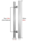Sliding Barn Door Pull Handle Kit With Install Tools For Wood And Glass Doors, 304 Stainless Steel Front Entry Push Pull Handle, Easy Two Hole Mount, Rust Resistant Hardware, Silver 100 cm, side view showing hole distance
