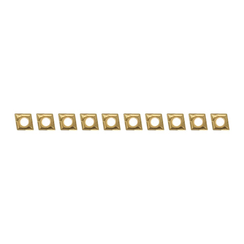 10 CCMT0602 carbide inserts with center holes, gold-colored