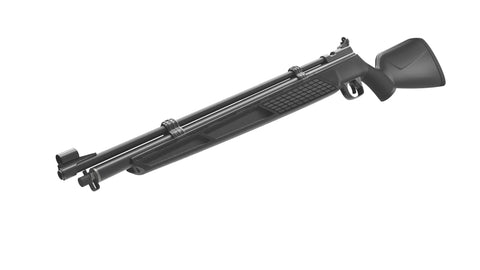 22 Caliber PCP Air Rifle with Hand Pump, all-weather synthetic stock, visible rifled steel barrel, bolt action single shot design