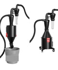 Heavy Duty Cyclone Separator Vacuum Cleaner Boosting Badass Turbo Suction And Preserves Dual Filter Longevity While Pivoting Clean From Wall Mount To Wheeled Setup For Shop Dust Pickup in black with hose and cup.