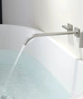 Wall Mount Tub Filler Faucet In Brushed Nickel Finish Brass Two Handle High Flow Bathtub Faucet Set With 10 Inch Spout Filling Tub