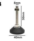 Adjustable Threaded Leveling Feet With Swivel Base, 8mm thread, 50mm height, 40mm base, for Cabinets, Tables, And Chairs