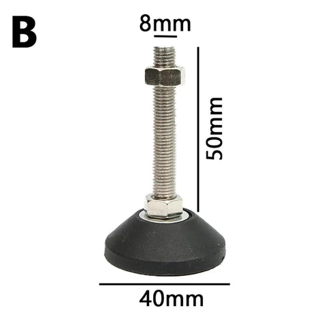 Heavy Duty Adjustable Leveling Feet With Swivel Base And Wear Resistant Pads Ditch The Wobble On Uneven Floors Smooth Out Shaky Furniture Legs Easy M8 M10 M12 Fit 10 Pack 8mm threaded leveling foot with rubber base.