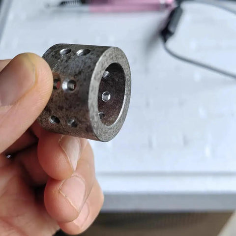 Ultra Mini Electric Micro Hole Internal Chamfering Machine Deburring Tool with Diamond Grinding Head, showing a metal cylindrical piece.