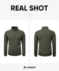 Mens Quarter Zip Fleece Pullover Mock Neck Sweatshirt Regular Fit Long Sleeve Outdoor Knit Top In Moss Green Cozy Warmth