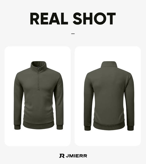 Mens Quarter Zip Fleece Pullover Mock Neck Sweatshirt Regular Fit Long Sleeve Outdoor Knit Top In Moss Green Cozy Warmth