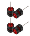 1/64 Scale Wheel And Tire Set With Axles For RC Diecast Cars DIY Models Real Riders Rims 7 Spoke Red And Black Dope Upgrade Kit 