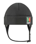 Black Thermal Neoprene Hood Cap for Freediving and Sea Swimming with adjustable chin strap, quick release buckle, front view