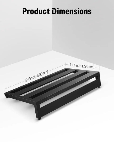 Ultra Lightweight Aluminum Guitar Pedalboard Case 20x11.4x4 Inches with black frame and visible dimensions