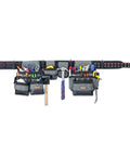 Arsenal 5504 Tool Belt Rig With 34 Pockets And Pouches, 3 Inch Wide Padded Belt, full view with tools in pockets, gray color.