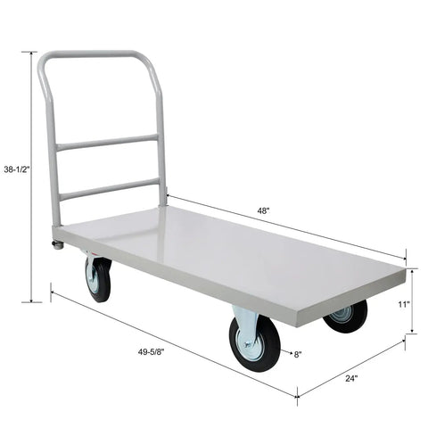 Heavy Duty Steel Flatbed Platform Truck Cart With Smooth Swivel Casters And Sturdy Grip Handle For No Sweat Moving Of Pallets Cargo And Heavy Gear Up To Two Thousand Pounds