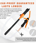Hella Powerful Battery Fuel Siphon Pump With Slick High Suction Motor For Darn Smooth Gas Oil Water Diesel Transfer And No Drama Portable Operation In Vibrant Orange Color showing leak-proof design and components.