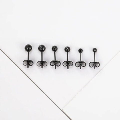 Hypoallergenic Titanium Ball Stud Earrings for Sensitive Ears, 3mm 4mm 5mm black set with titanium backs