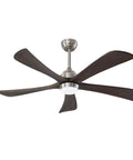52" 5PCS Solid Wood Blades Ceiling Fan with Lights Remote Control, Nickel featuring five dark wood blades and light kit.