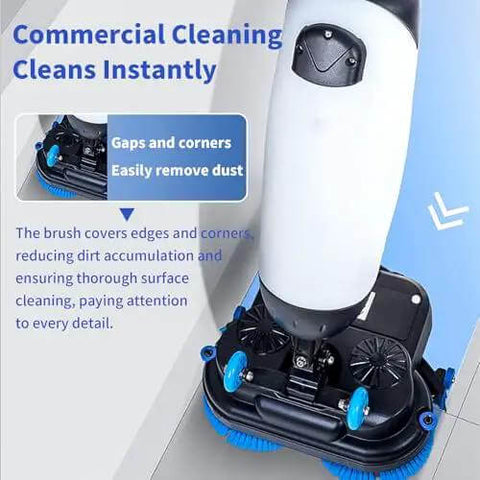 Close-up view of Lightweight 17 Inch Industrial Grade Commercial Floor Polisher With 240 RPM Buffer Dual Brush Heads showing blue brushes and tank