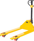 Global Industrial pallet jack with 27in W x 48in L yellow forks, manual warehouse pallet truck, 5500 lb capacity