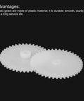 Plastic Gear Set For RC Cars And DIY Robots, two 42 teeth white plastic gears on black background, 22mm outer diameter