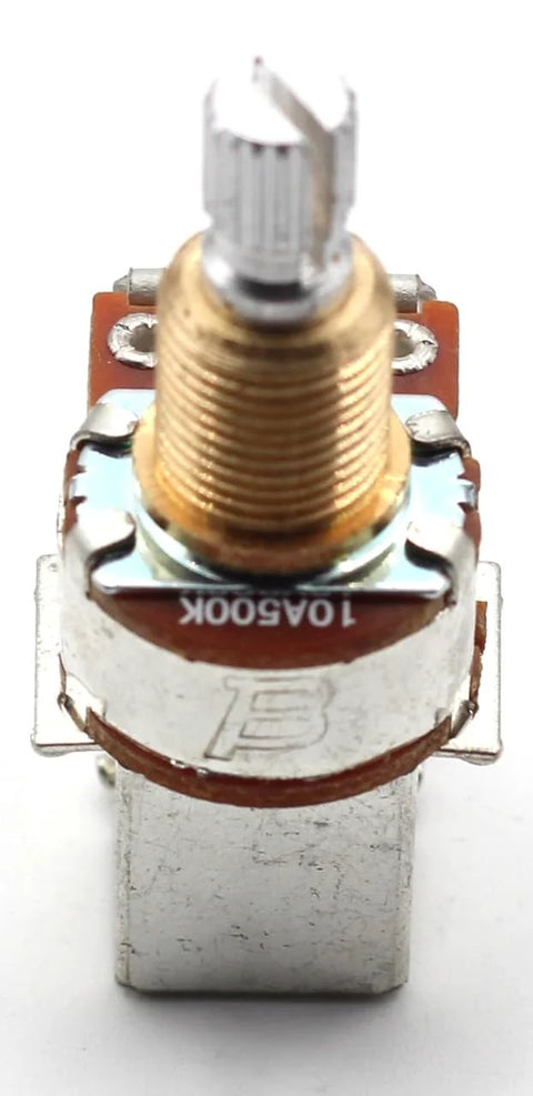 Front view: 500k push-pull guitar potentiometer with short split shaft, audio taper, Bourns.